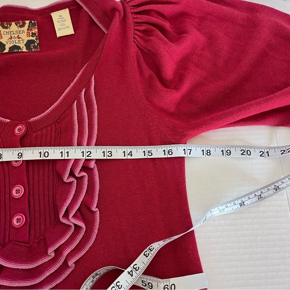 Chelsea & Violet Women’s Short Sleeve Ruffle Front Red Sweater Dress Size M - Picture 11 of 13